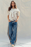 Wide-Leg Utility Stripe Denim Jeans: DENIM TAUPE / S-2/M-2/L-2