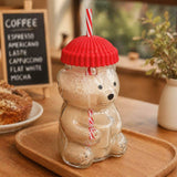Cute Bear Shaped Glass Drink Cup With Straw: Red