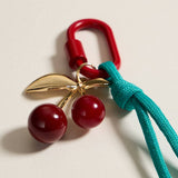 Gold-Tone Cherry Enamel Keychain | Braided Rope Detail: MT / ONE