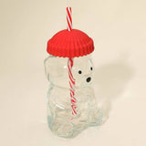 Cute Bear Shaped Glass Drink Cup With Straw: Green