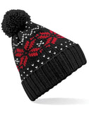 Beechfield Fair Isle Snowstar® Beanie | Unisex | Pom-Pom | Cuffed | 7 Colours | One Size: Burgundy/White / One Size