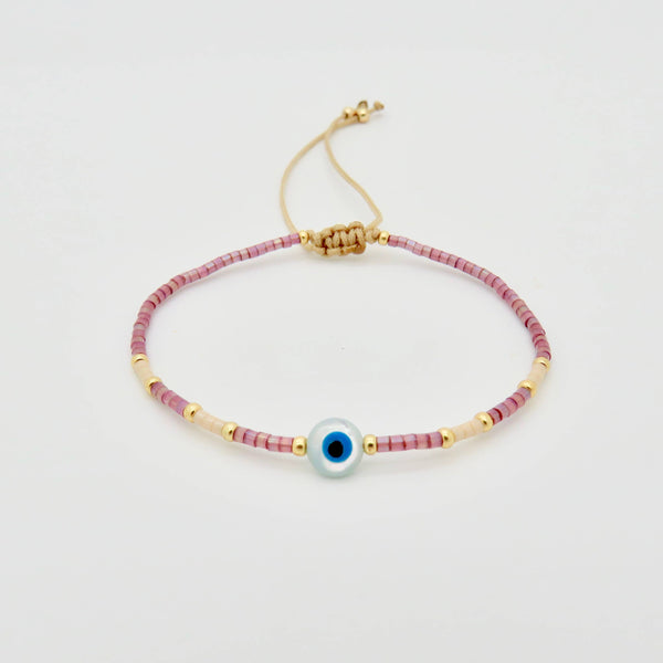 Evil Eye Dainty Miyuki Bracelet - New Arrivals: Antique Lilac